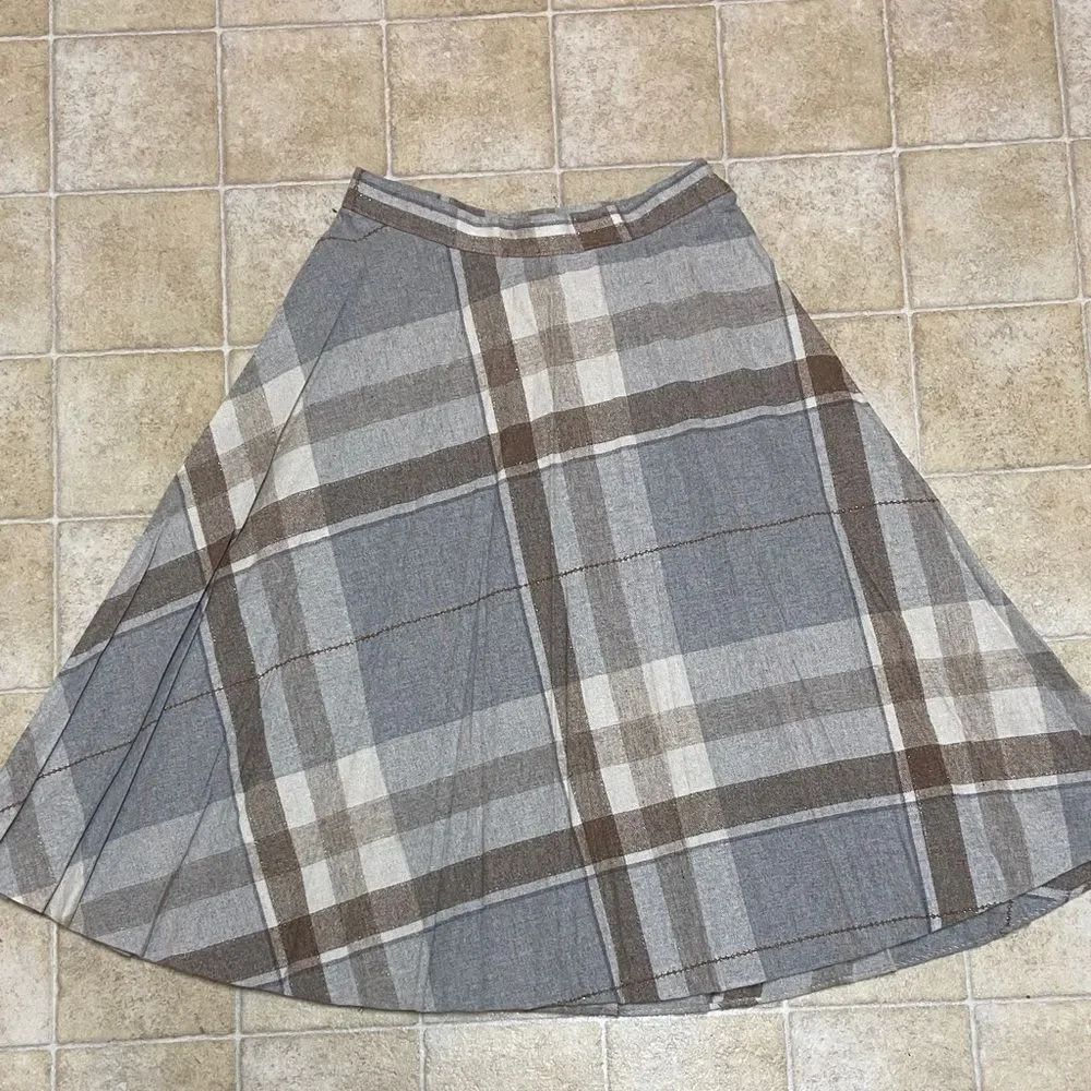 Vintage Plaid Circle Skirt in Gray and Brown Size 11